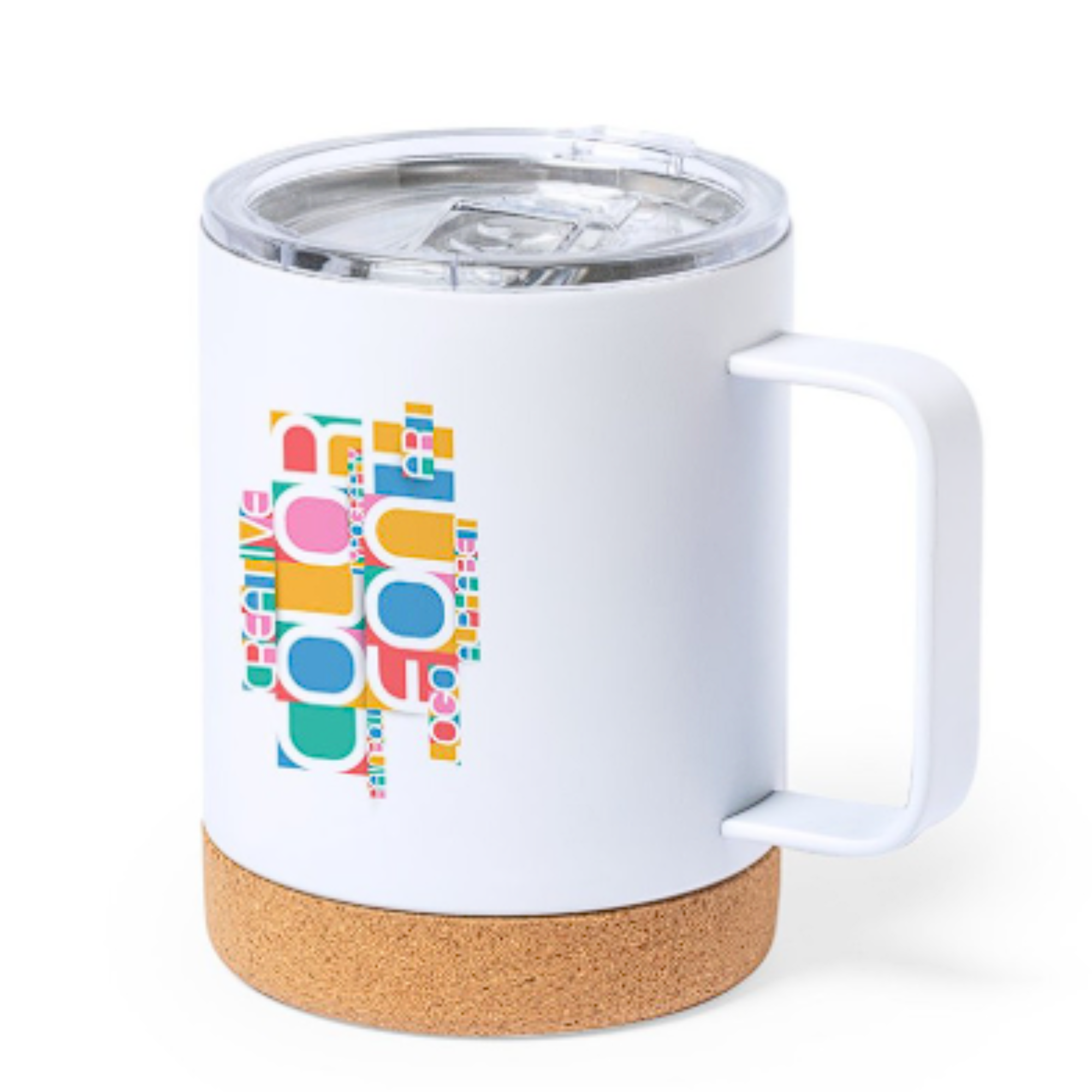 Taza Térmica Personalizada De Acero Con Tapa Y Base De Corcho 330 ml